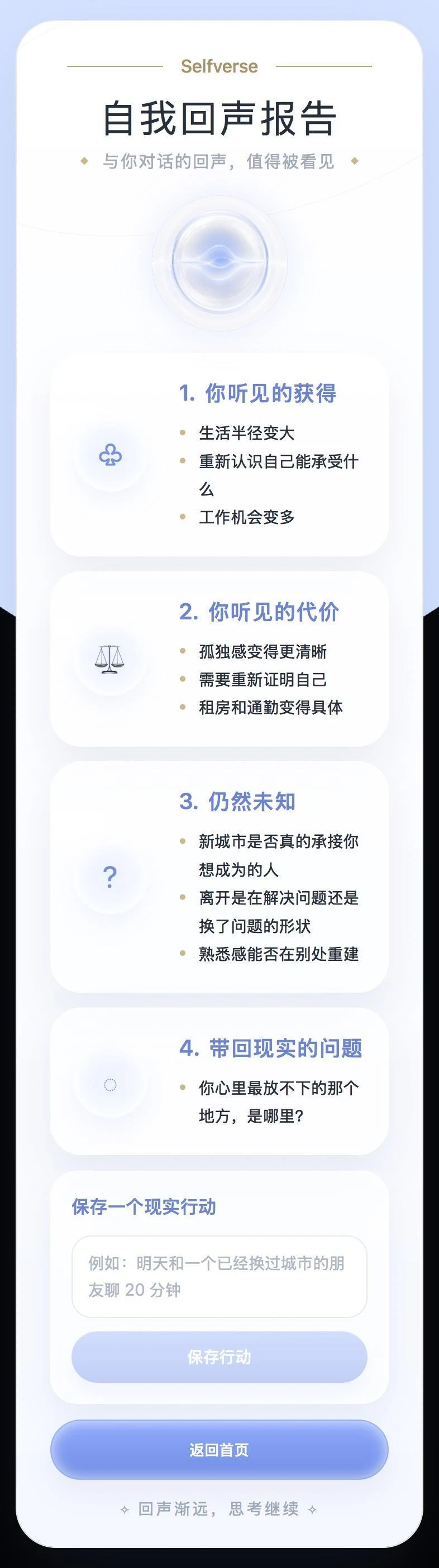 自我回声报告及现实行动记录界面